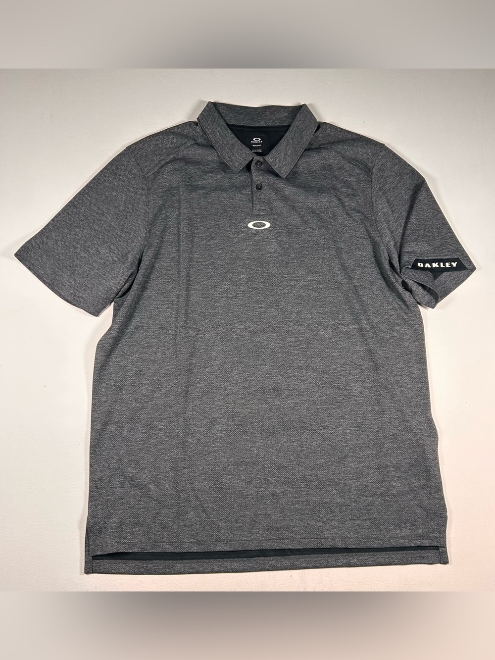 Oakley Polo Shirt Mens XL Gray Center Logo Mesh Performance Golf